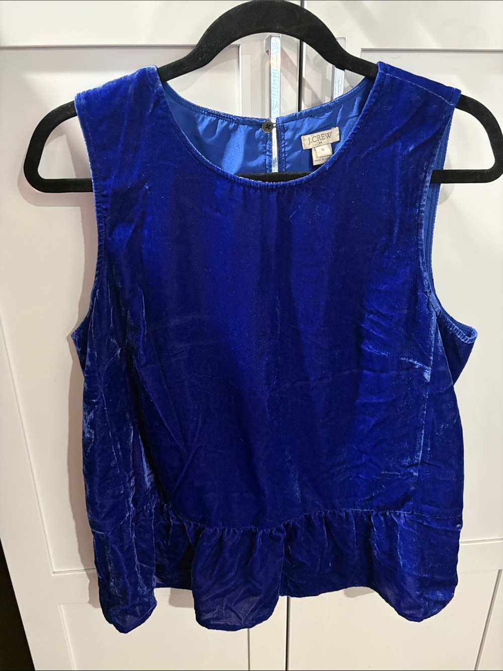 J. Crew Royal Blue Velvet Sleeveless Peplum Camisole